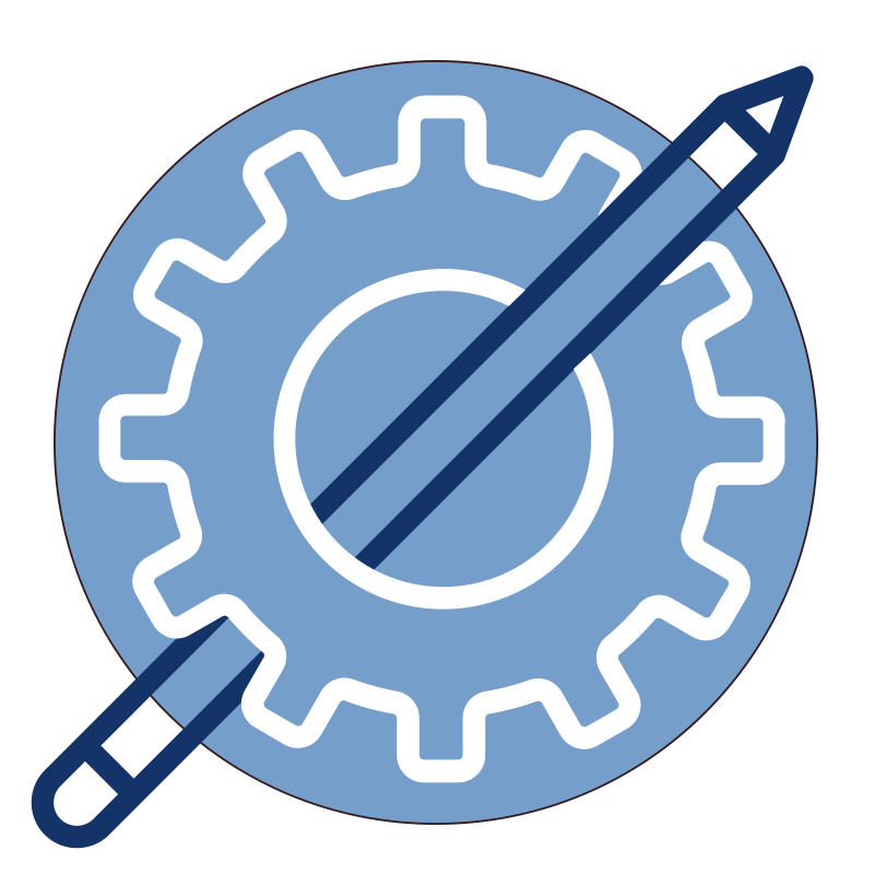 icon for executing showing a pencil threaded through a machine cog