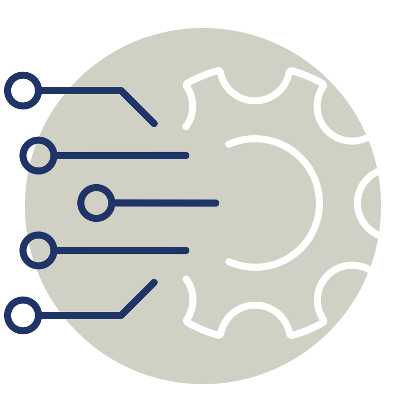 icon showing a cog with a network branching out of it