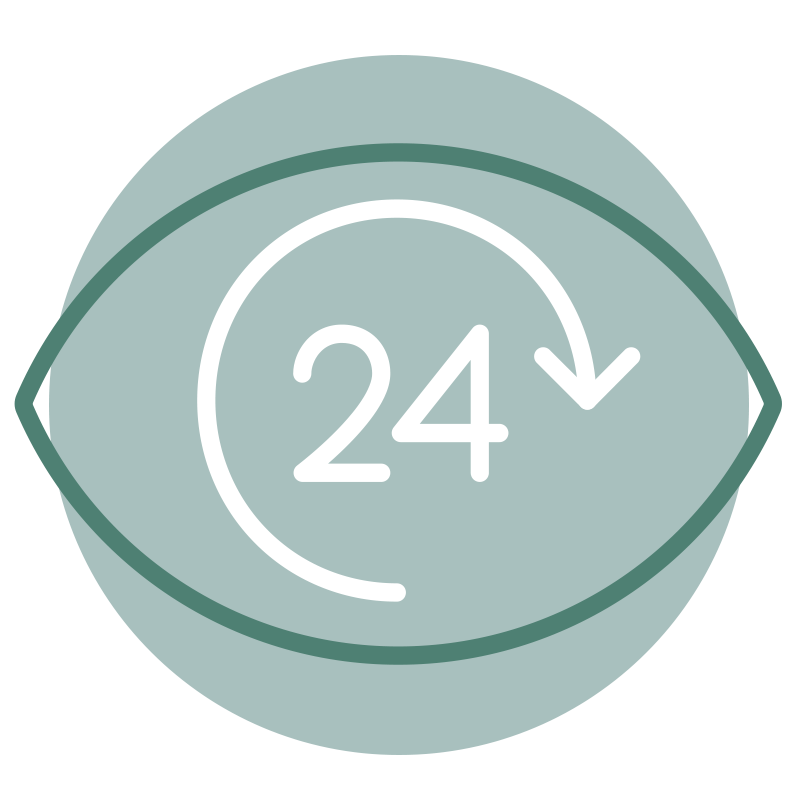 icon showing an eye with a 24-hour clock forming the pupil