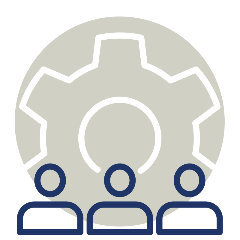 icon for onsite projects showing a group of people before a large cog