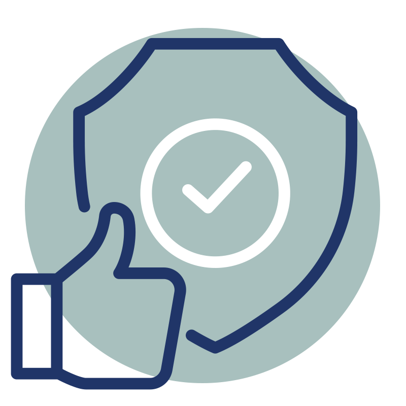 icon for responsibility showing a thumbs-up in front of a shield