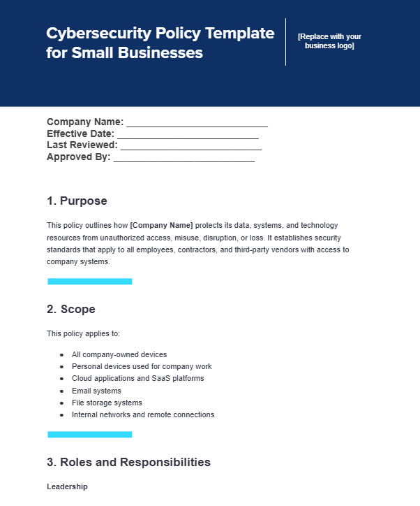 cybersecurity policy for small businesses template